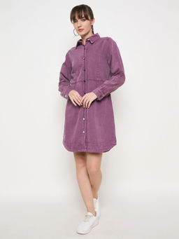 Madame - Purple Solid Regular Mini Dress