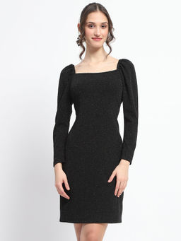 Madame - Black Self Design Regular Mini Dress