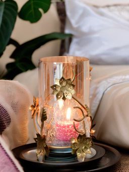 At Home by Nilkamal - Hurricane Lotus Candle Stand (Gold)