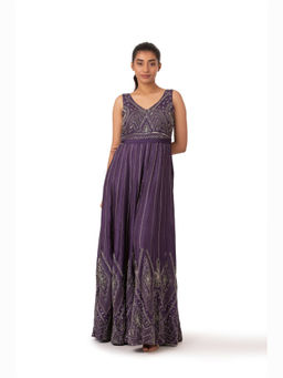 kshitij choudhary - Mysa Purple Embroidered Jumpsuit