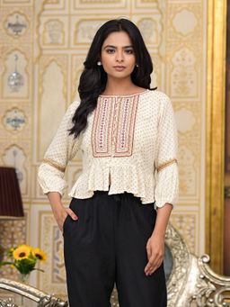 Juniper - Ivory Ethnic Motif Printed Rayon Top