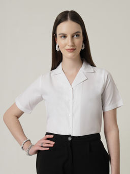 Style Quotient - Women Solid White Polycotton Formal Shirt