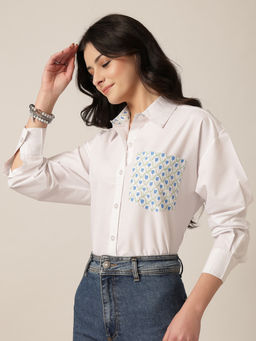 Style Quotient - Women Solid Oversize Shirt with Printed Pocket