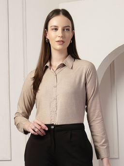 Style Quotient - Women Brown Self Design Polyviscose Regular Fit Formal Shirt