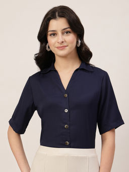 Style Quotient - Women Navy Formal Shirt
