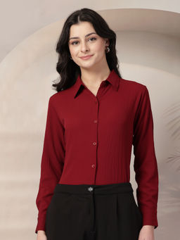 Style Quotient - Women Maroon Solid Textured Shirt