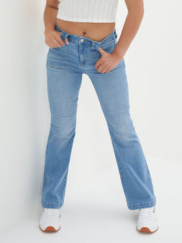 American Eagle - Women Blue Next Level Super High-waisted Flare Jeans