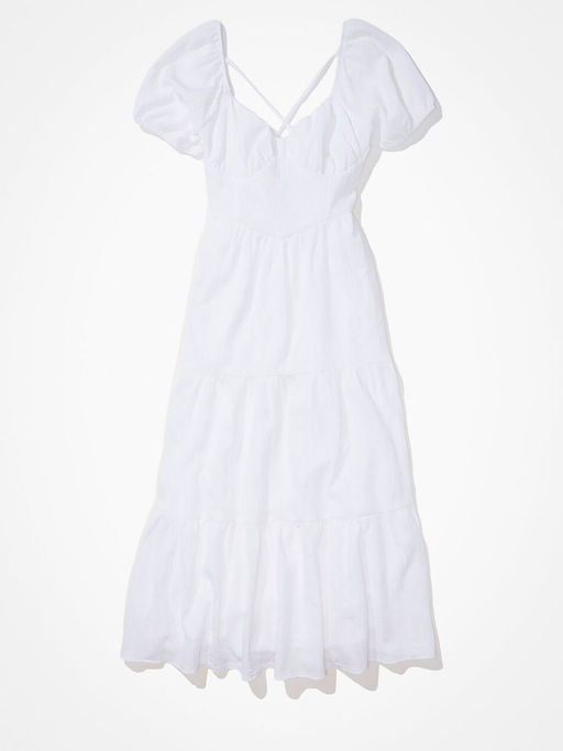 white christmas dresses Blue Gingham Corset Midi Dress with Slit main image 1