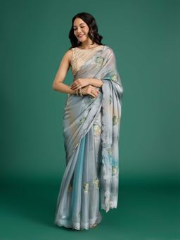 Gajra Gang - Grey Organza Saree with Unstitched Blouse
