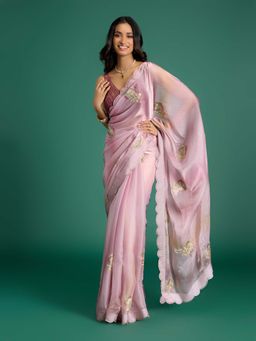 Gajra Gang - Mauve Organza Saree with Unstitched Blouse