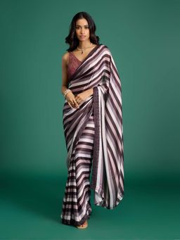Gajra Gang - Purple Stripe Crystal Saree with Unstitched Blouse