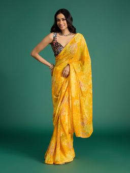 Gajra Gang - Yellow Tie Dye Saree with Lace & Unstitched Blouse