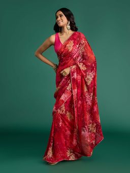 Gajra Gang - Maroon Tie Dye Saree with Lace & Unstitched Blouse