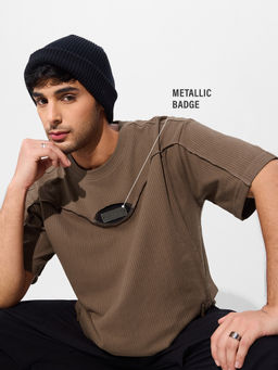 The Souled Store - Originals Souled Originals Textured Mocha Men Oversized T-Shirt