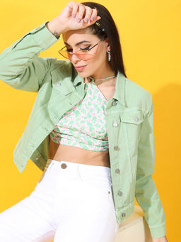 TOKYO TALKIES - Women Green Denim Jacket