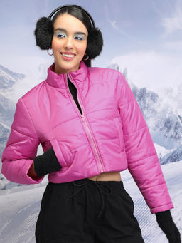 TOKYO TALKIES - Pink Mock Collar Crop Puffer Jacket