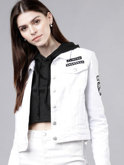 TOKYO TALKIES - Women White Solid Denim Jacket