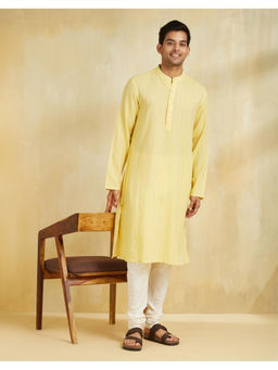 Fabindia - Yellow Cotton Dobby Long Kurta