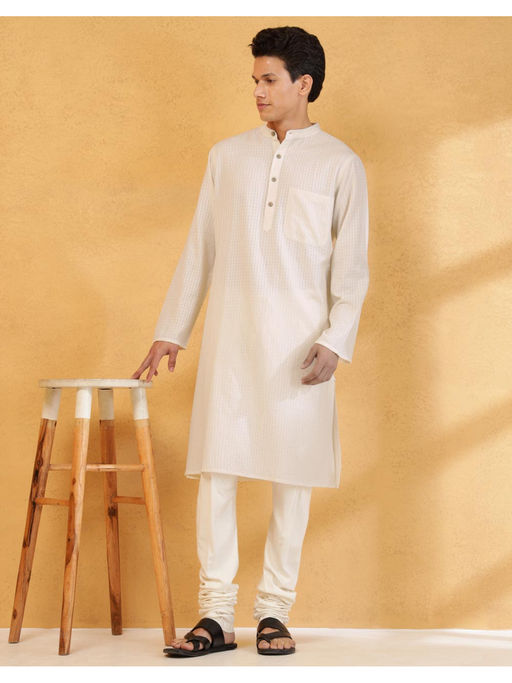 Fabindia Natural Beige Cotton Hand Woven Long Kurta