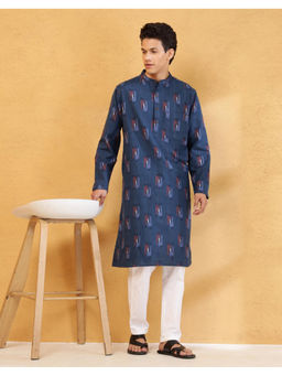 Fabindia - Navy Blue Cotton Ikat Long Kurta