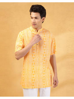 Fabindia - Yellow Cotton Hand Block Printed Short Kurta