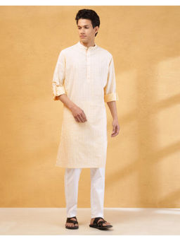 Fabindia - Yellow Cotton Hand Block Printed Slim Fit Kurta