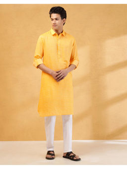 Fabindia - Yellow Cotton Dobby Slim Fit Pathani