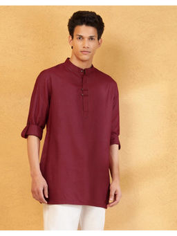 Fabindia - Maroon Viscose Silk Slim Fit Short Kurta