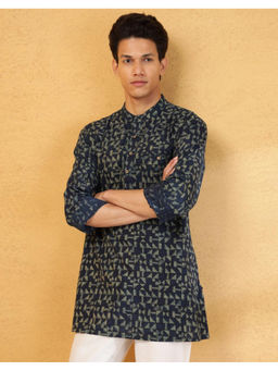 Fabindia - Navy Blue Cotton Dabu Printed Short Kurta