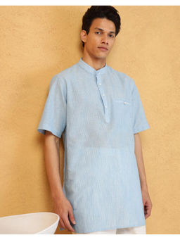 Fabindia - Blue Cotton Striped Short Kurta
