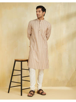 Fabindia - Yellow Cotton Striped Slim Fit Long Kurta
