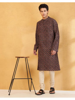 Fabindia - Maroon Cotton Ajrakh Printed Slim Fit Kurta