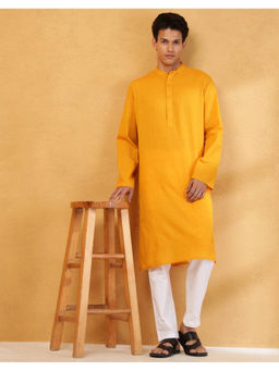 Fabindia - Yellow Cotton Slim Fit Long Kurta