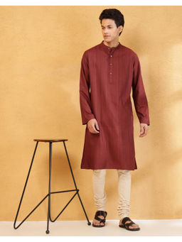 Fabindia - Maroon Viscose Blend Dobby Long Kurta