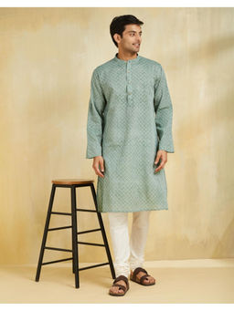 Fabindia - Green Cotton Hand Block Printed Long Kurta
