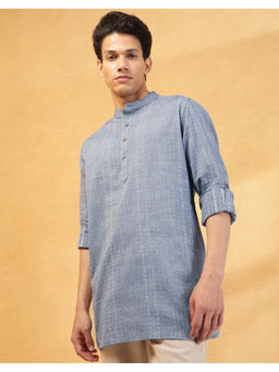 Fabindia - Blue Cotton Dobby Slim Fit Short Kurta
