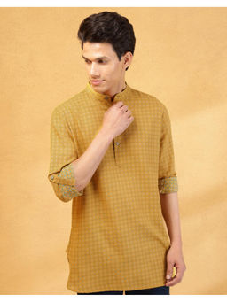 Fabindia - Mustard Cotton Dobby Slim Fit Short Kurta