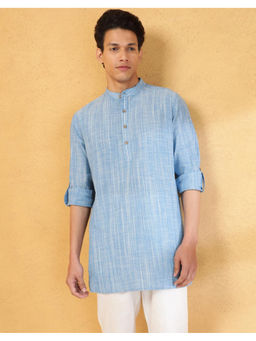 Fabindia - Blue Cotton Slim Fit Short Kurta