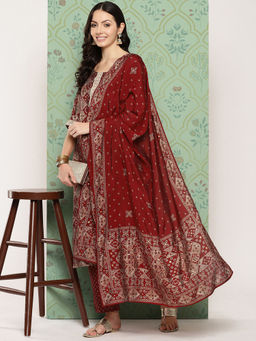 Libas - Red Silk Blend Printed Kurta with Pant & Dupatta (Set of 3)