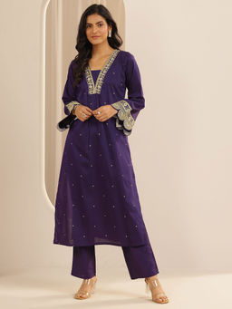 Gerua By Libas - Purple Embroidered A-Line Kurta & Pant (Set of 2)