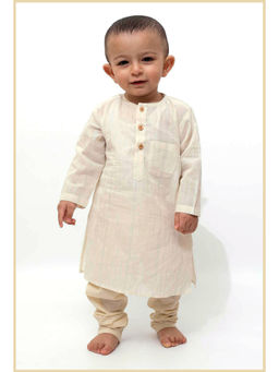 Tjori - Silver On Off-White Malmal Kurta Pyjama (Set of 2)