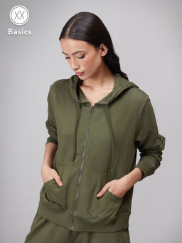 Twenty Dresses by Nykaa Fashion - Basics Olive Casual Hoodie