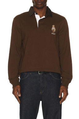 POLO RALPH LAUREN - Long-sleeve Jersey Knit Novelty Bear Rugby Polo W/ Cord Collar