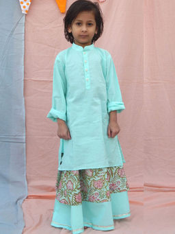 The Cotton Staple - Blue Caipirinha Kurta With Lehenga (Set of 2)