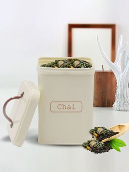 Voncasa - Chai Jar Kitchen Decorative Countertop Metal Storage Jar Ivory Mild Steel