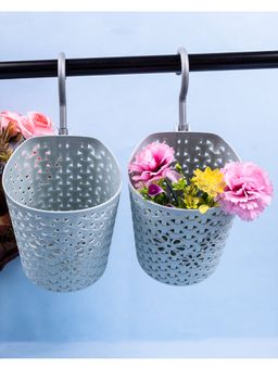 Voncasa - Baskets with Hook Grey Plastic Set of 2