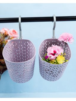 Voncasa - Baskets with Hook Purple Plastic Set of 2