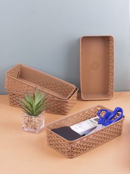 Voncasa - Medium Plastic Multipurpose Storage Basket Set of 4 Solid Beige Colour