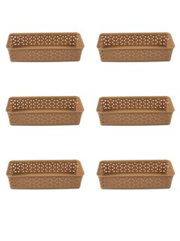 Voncasa - Small Plastic Multipurpose Storage Basket Set of 6 Solid Brown Colour
