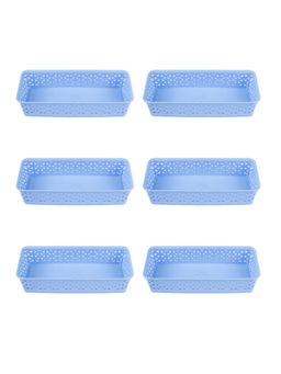 Voncasa - Small Plastic Multipurpose Storage Basket Set of 6 Solid Blue Colour